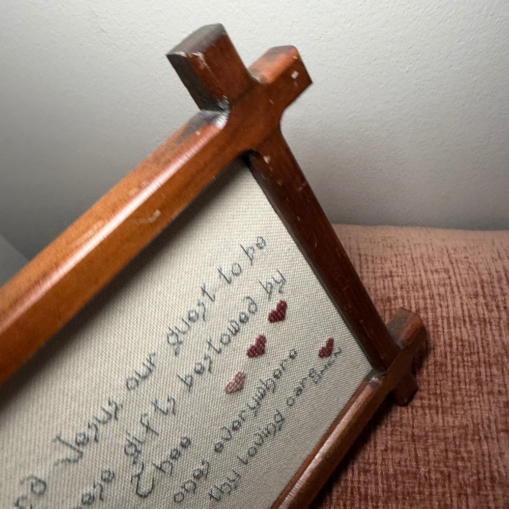 Vintage Framed Cross Stitch Come Lord Jesus Dinner Prayer Sampler Farmhouse - Picture 6 of 12